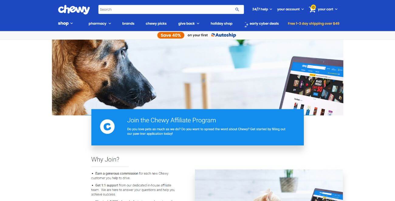 Chewy store dog website